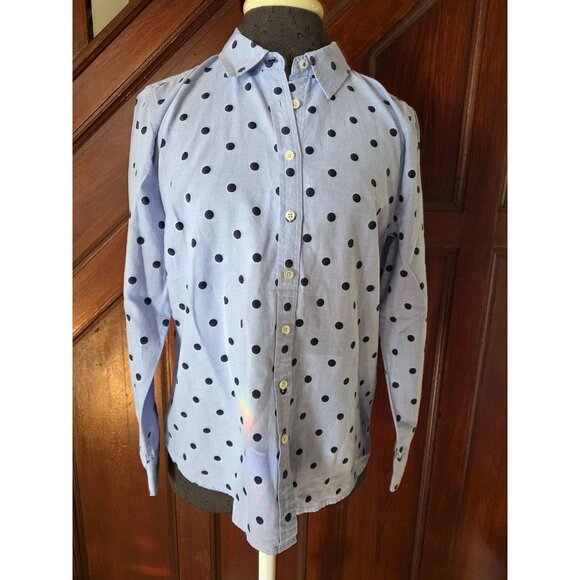 Talbots Womens Blue Polka Dot Button-Up Shirt M 100% Cotton - Picture 1 of 8